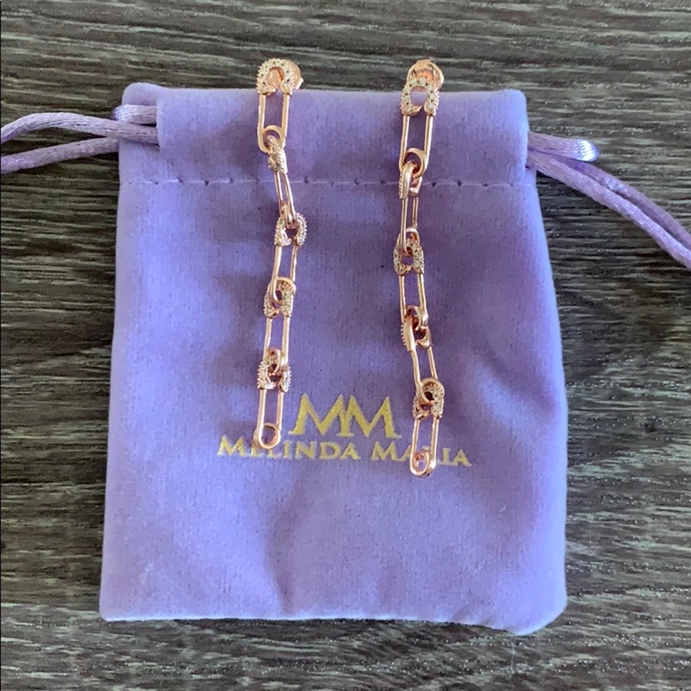 Melinda Maria Rose Gold Safety Pin Drop Earrings